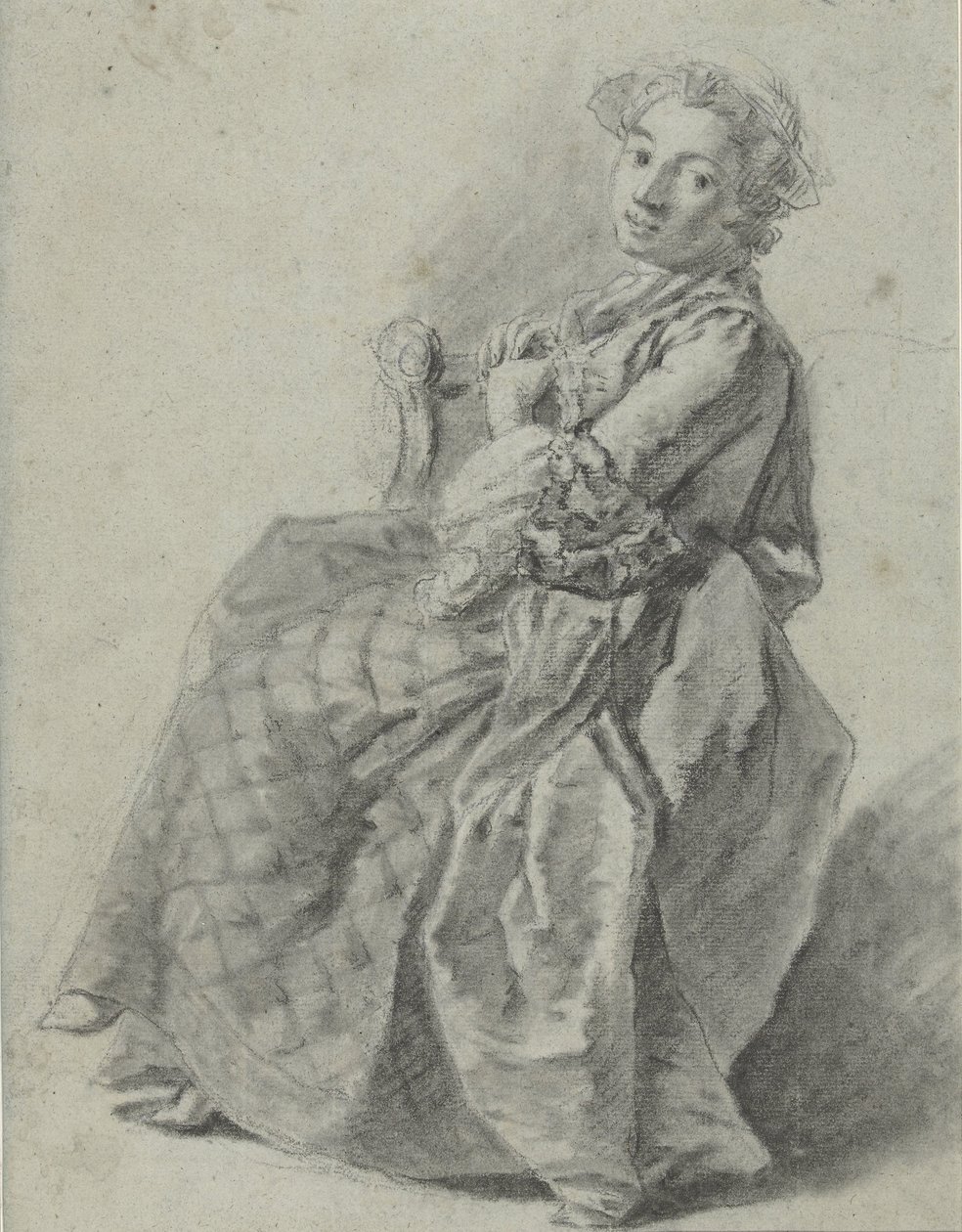 Studie av en sittende ung kvinne, til venstre av Etienne Jeaurat (attributed to)