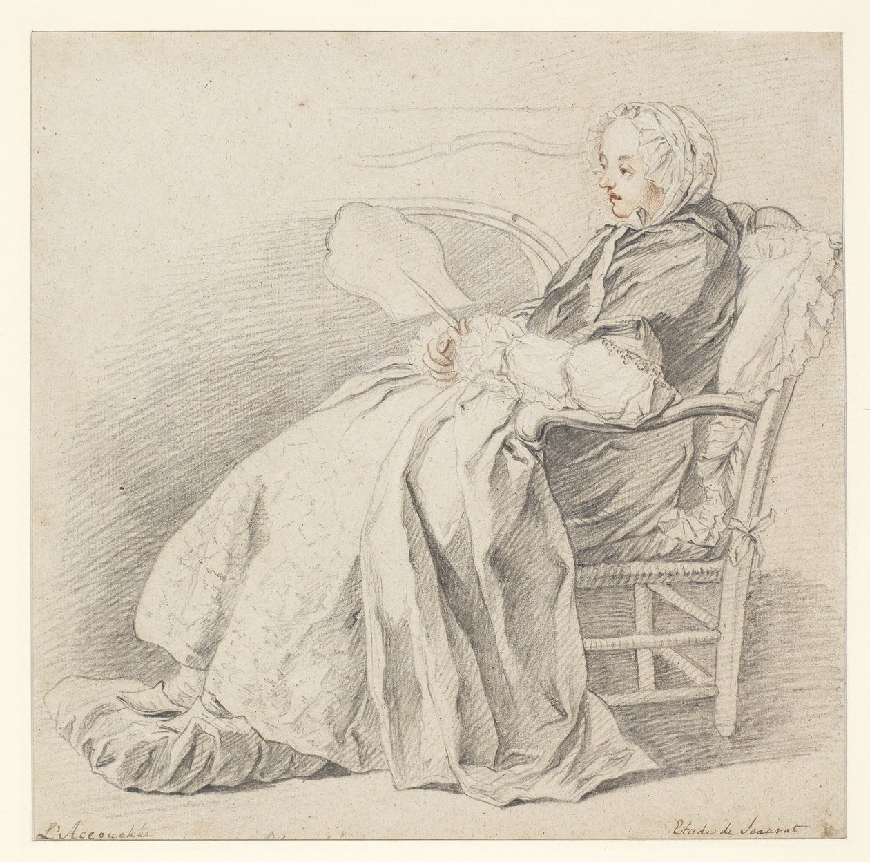Studie for LAccouchée, ca. 1750 (kritt på papir) av Étienne Jeaurat