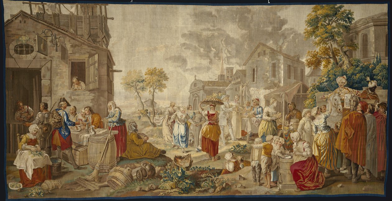 Utendørsmarkedet, fra landsbyfestivaler, 1775-89 av Étienne Jeaurat