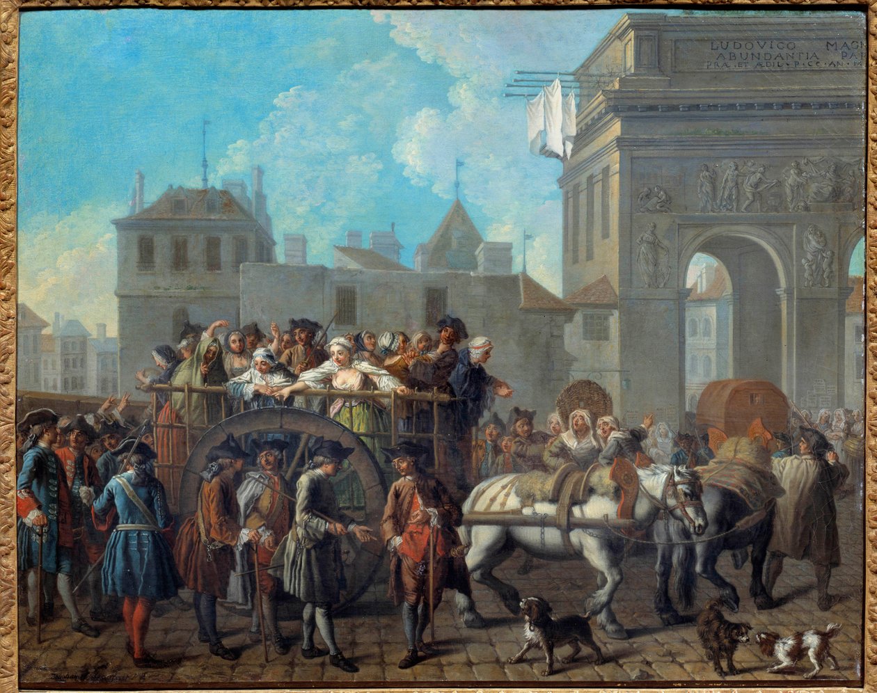 Oppførselen til gledens jenter i Salpetriere, passasjen ved portene til Saint Bernard. Det nåværende Salpetriere Hospital var opprinnelig et fengsel og et hospits for kvinner. Maleri av Etienne Jeaurat (1699-1789) 1757 Dim. 0,65 x 0,82 m Paris, Musee Car av Étienne Jeaurat