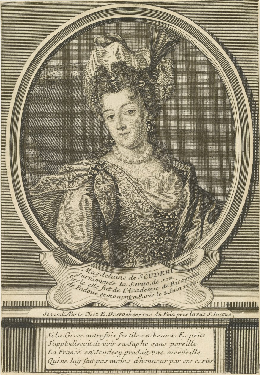 Portrett av Madeleine de Scudéry 1607-1701, ca. 1710. av Etienne Jehandier Desrochers