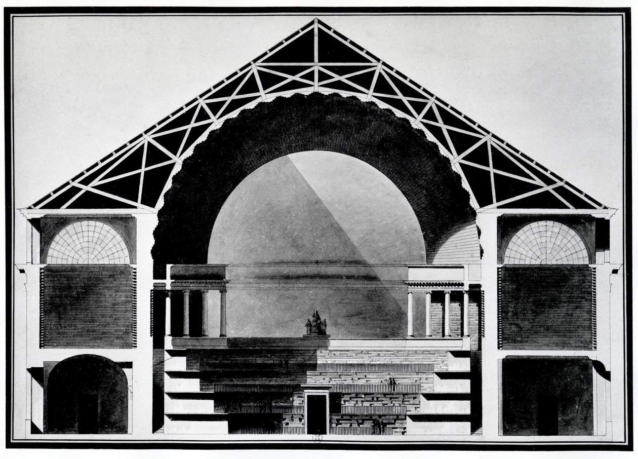 Design for Bibliotheque Royale de France (litho) av Etienne Louis Boullee