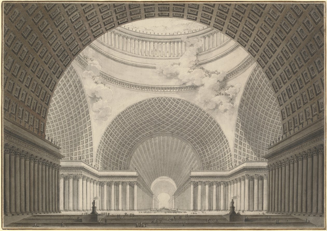Perspektivvisning av interiøret i en storbykirke av Etienne Louis Boullee