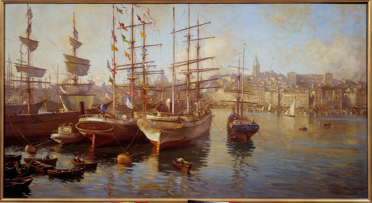 Oransje balaceller. (Utsikt over havnen i Marseille). Maleri av Etienne Martin (1858-1945) av Etienne Philippe Martin