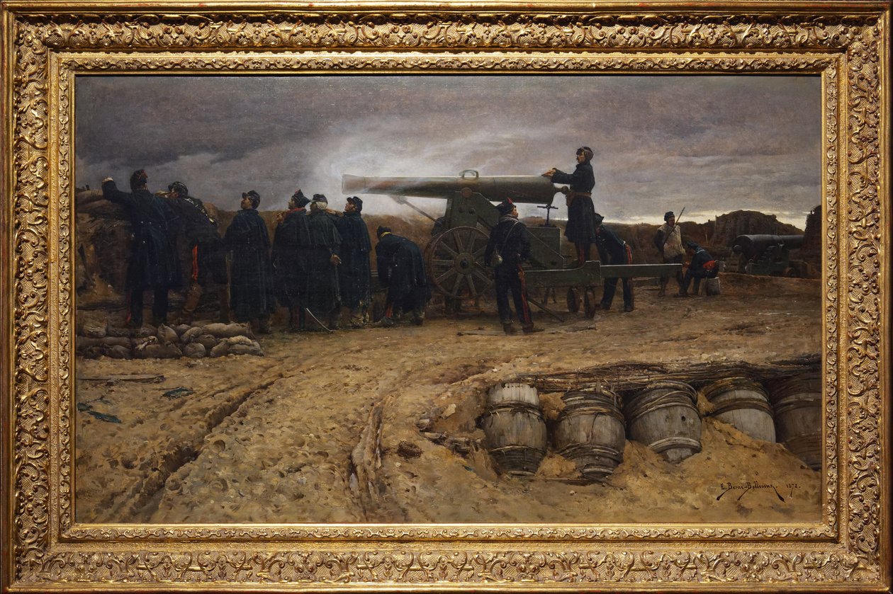 Fransk tungt artilleristykke ved beleiringen av Paris, 1872 av Etienne Prosper Berne Bellecour