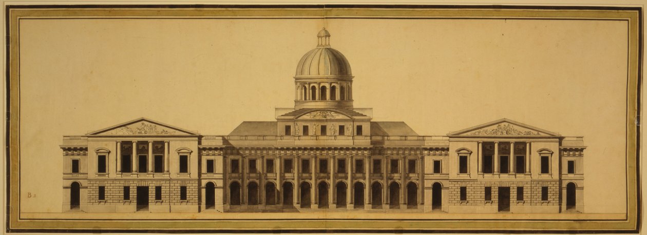 Design for U.S. Capitol, 1793 (blekk, vask og akvarell på papir) av Etienne Sulpice Hallet