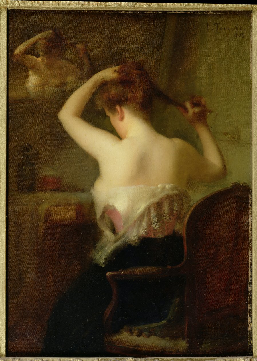Kvinne som ordner håret sitt, 1903 av Etienne Tournes