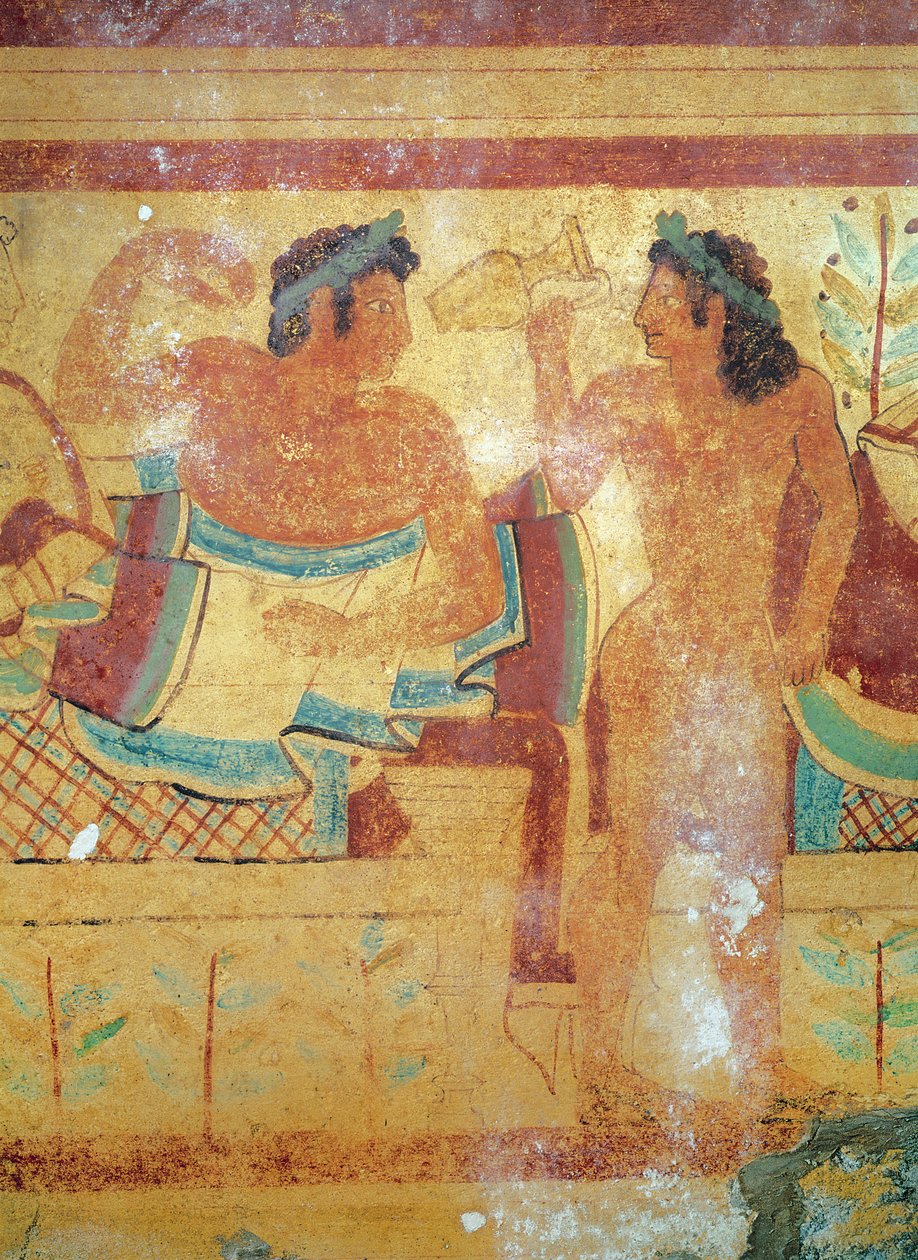 Detalj av begravelsesbanketten, fra leopardenes grav, veggmaleri ca. 490 f.Kr. av Etruscan