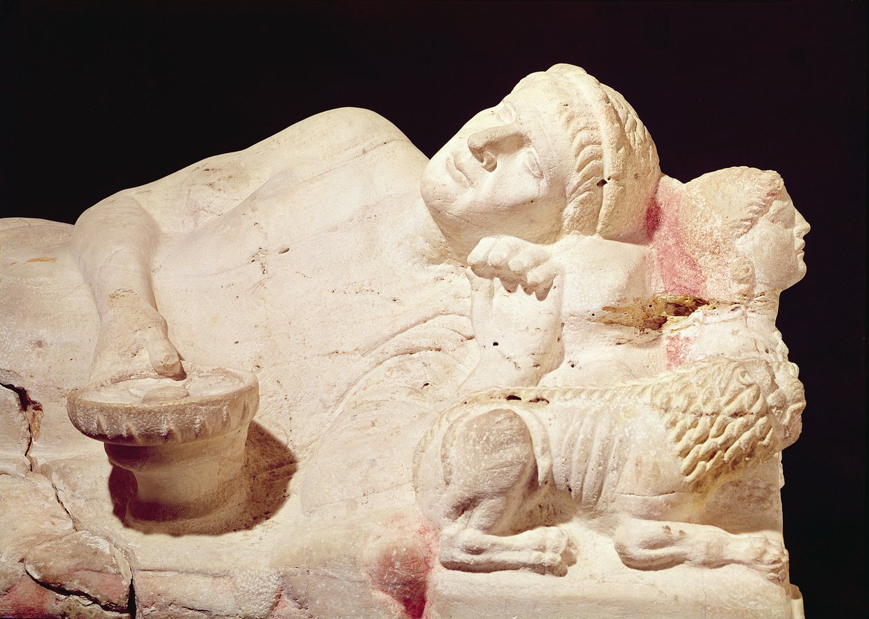 Detalj av sarkofagen til Velthur Partunus, terrakotta fra 8.-1. århundre f.Kr. av Etruscan