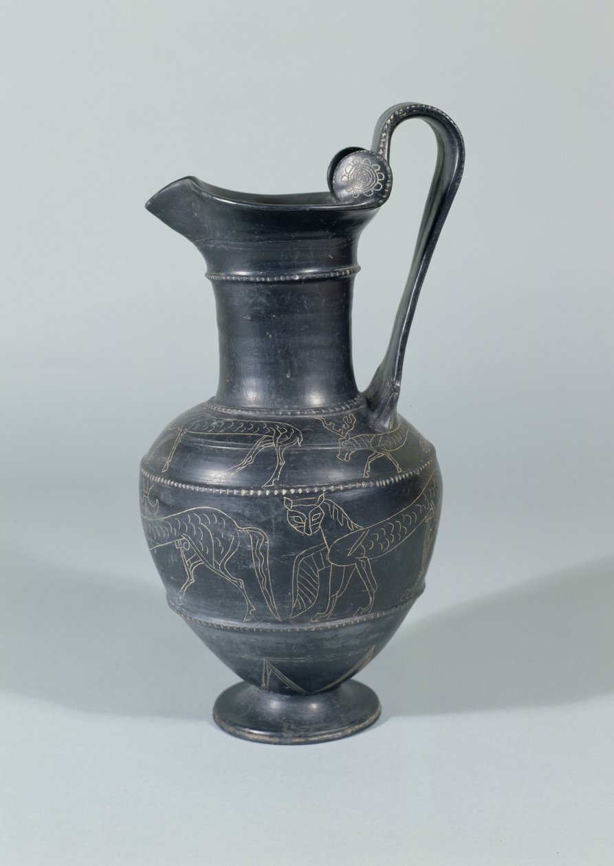Kanne med griffins, Bucchero Ware, etruskisk, 650-550 f.Kr. (keramikk) av Etruscan