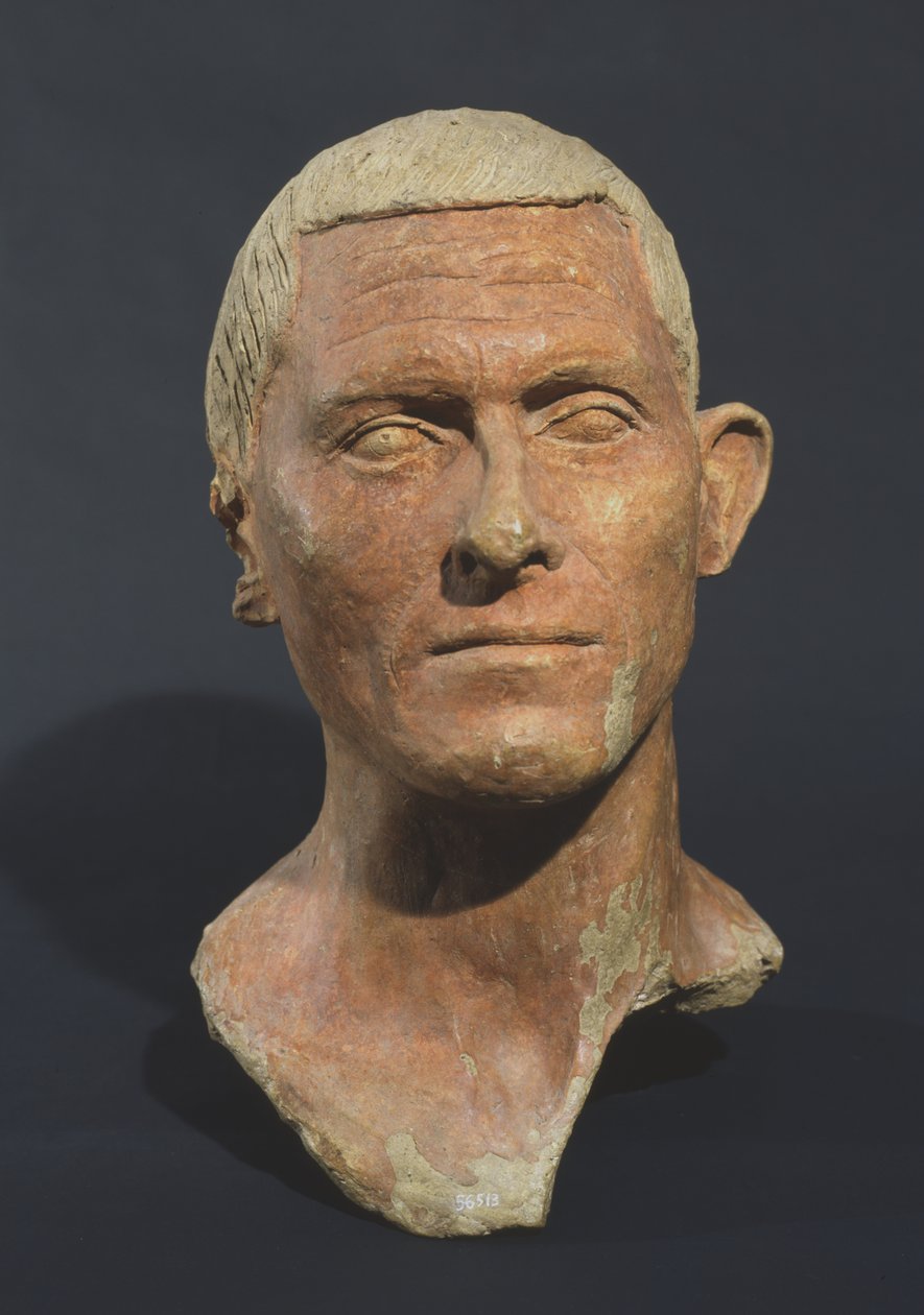 Portrett av en mann, fra Manganello, Caere, Italia (keramikk med rødt pigment) av Etruscan