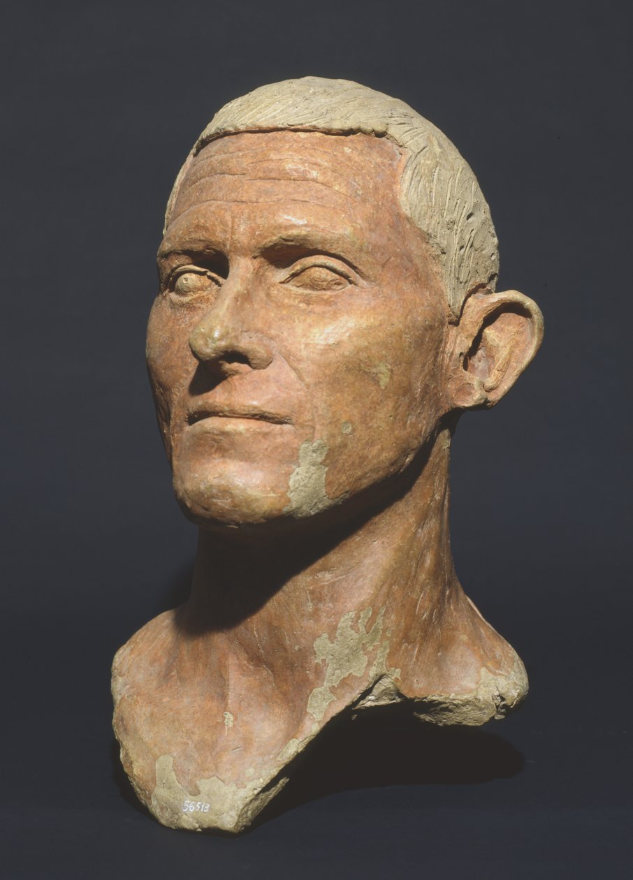 Portrett av en mann, fra Manganello, Caere, Italia (keramikk med rødt pigment) av Etruscan