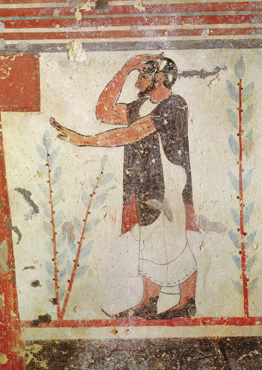 Prest gjør en rituell gest, fra Augurs grav, ca. 530-20 f.Kr. (veggmaleri) (se også 106404) av Etruscan