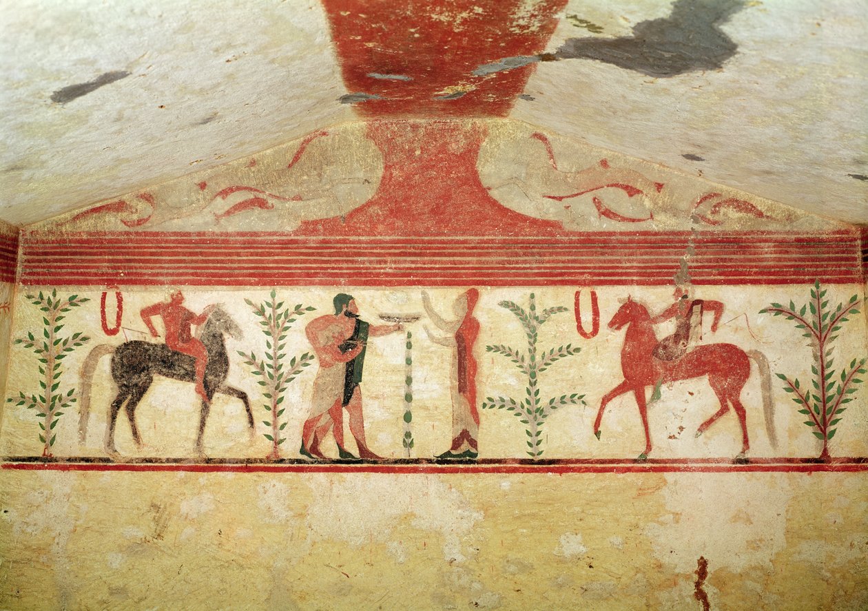 Utsikt over bakveggen, Baronens grav, ca. 500 f.Kr. (veggmaleri) av Etruscan
