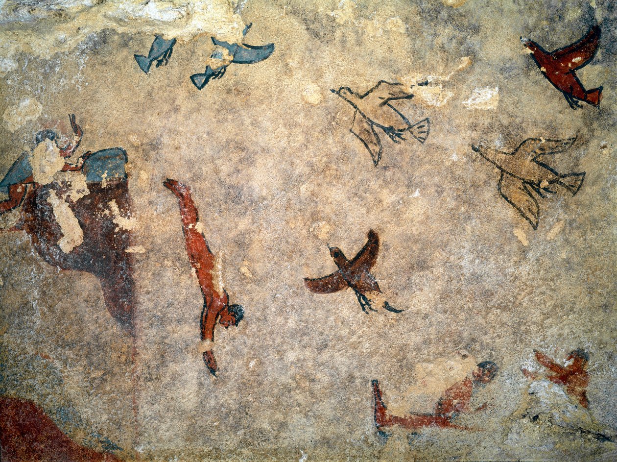 En dykker. (Detalj av freskomaleri, 520-510 f.Kr.) av Etruscan
