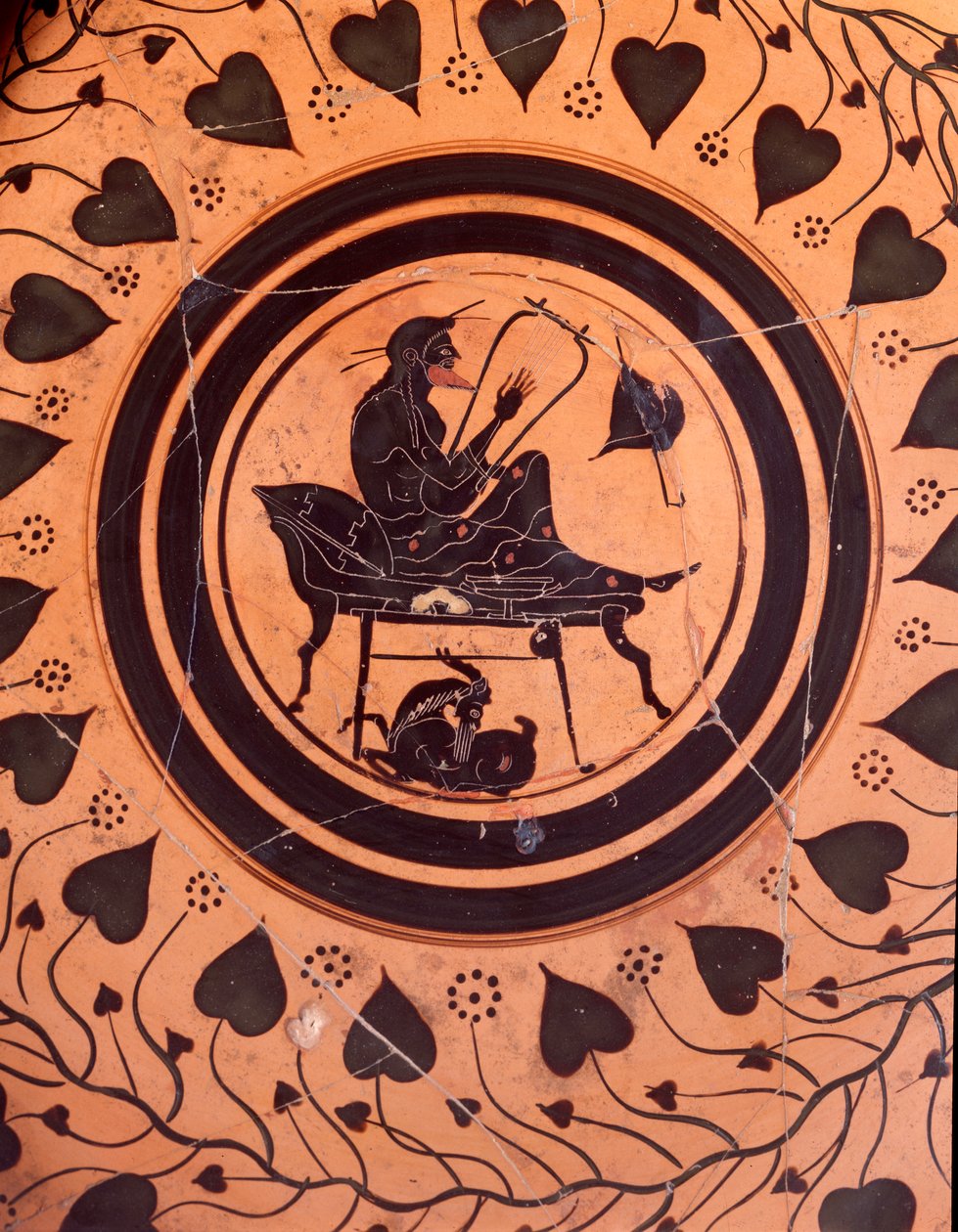 En lyrespiller - Svart figur av en keramikkvase fra Falerii Veteres, 600-tallet f.Kr. av Etruscan