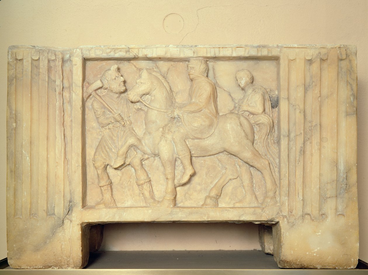 Alabasturne med avdøde som rir til underverdenen, 9.-1. århundre f.Kr. (alabaster) av Etruscan