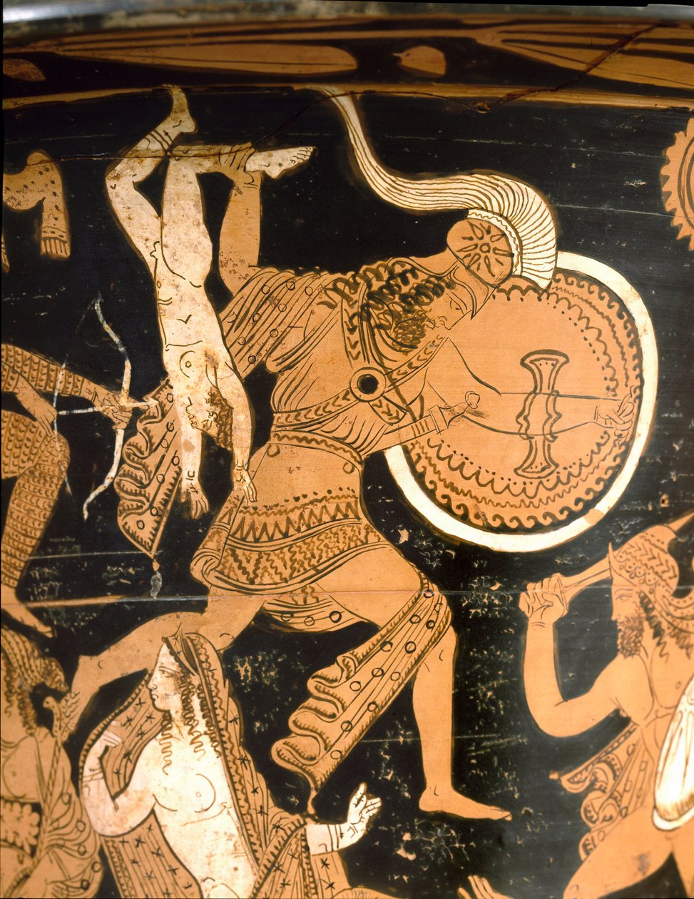 Antik etrusk: klokkekrater som representerer ødeleggelsen av Troja: detalj som viser Neoptoleme som kaster Astyanax, sønn av Hector, over veggene. Fra Falerii Veteres (Civita Castellana). 350-300 f.Kr. Roma, Museo Nazionale di Villa Giulia av Etruscan