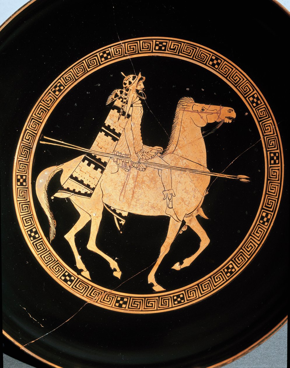 Etruskisk antikken: detalj av en kylix som representerer en rytter. Fra Falerii Veteres (Civita Castellana) 500-tallet f.Kr. Roma, Nasjonalmuseet for Villa Giulia av Etruscan