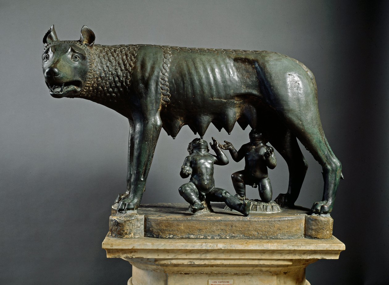 Capitoline Wolf, skulptur av etruskisk opprinnelse fra 500 f.Kr. (bronse) av Etruscan