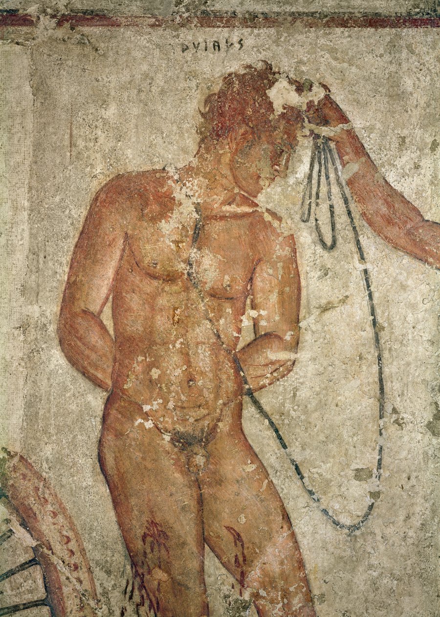 Detalj av en trojansk fange, fra Francois-graven ved Vulci, ca. 320-280 f.Kr. (fresco) av Etruscan