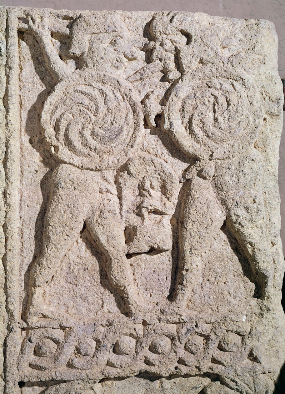 Detalj av en gravstein med to krigerestein av Etruscan