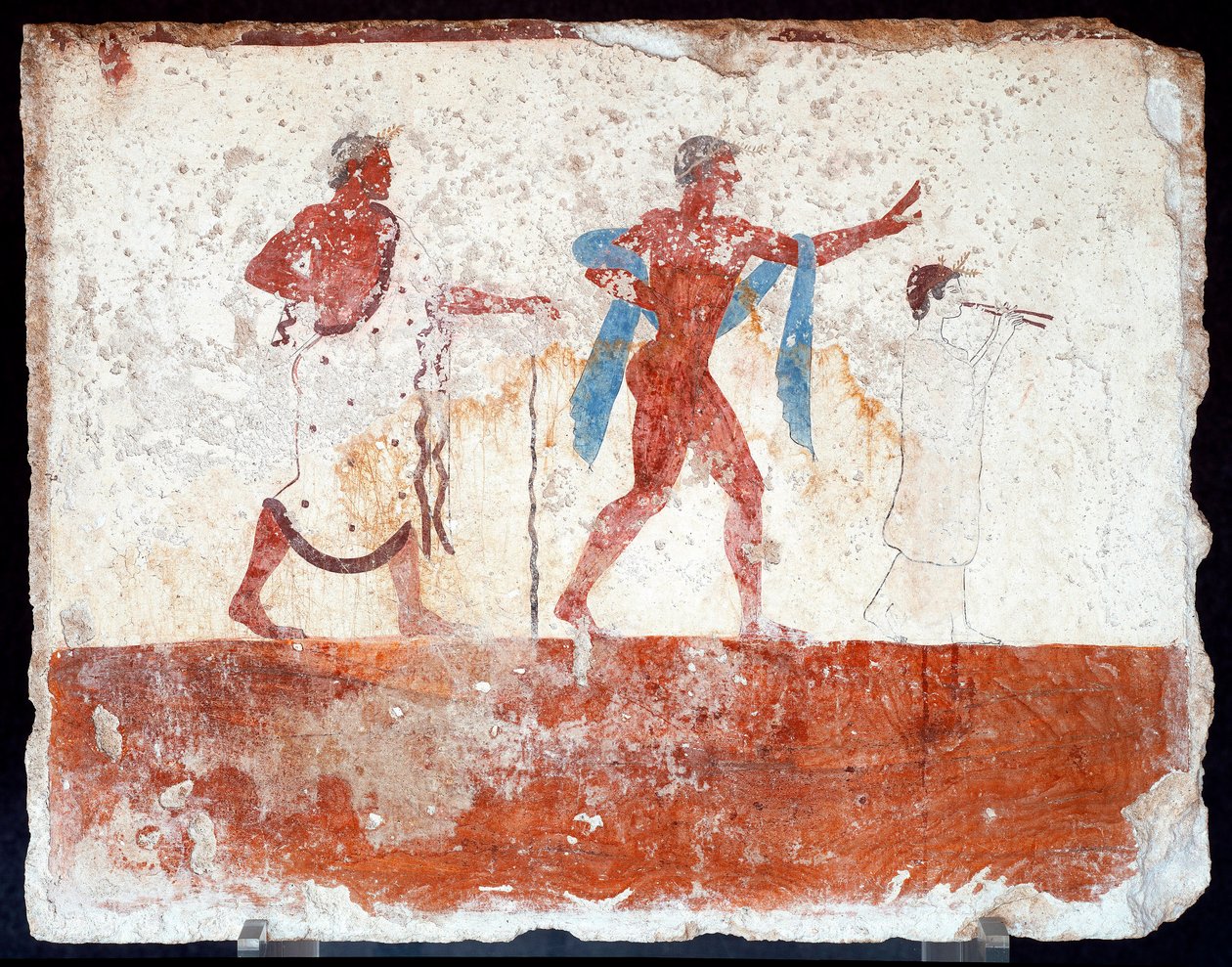 Etruskisk kunst: en ung efebe, en musiker og en seremonimester. Freske av graven til "dykkeren". Fra den sørlige kirkegården i Paestum. 480-470 f.Kr. Museo Archeologico Nazionale, Paestum av Etruscan