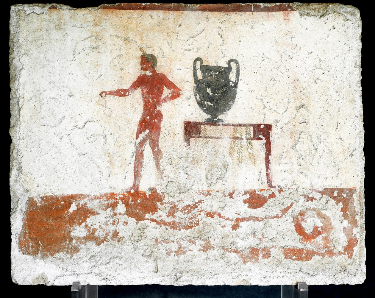 Etruskisk kunst: en ung naken ephebe nær et bord hvor en vase er plassert. Freske av graven til "dykkeren". Fra den sørlige kirkegården i Paestum. 480-470 f.Kr. Museo Archeologico Nazionale, Paestum av Etruscan