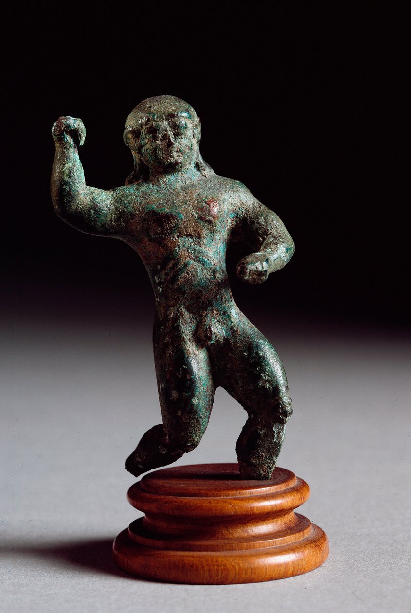 Etruskisk kunst: bronseatletstatuett fra Veneziana Fonte. 520-500 f.Kr. Størrelse 6 cm Firenze, arkeologisk museum av Etruscan