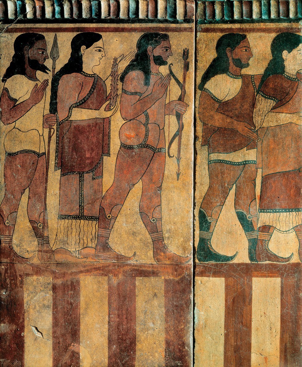 Etruskisk sivilisasjon - "plakett Campana" som representerer en prosesjon fra Banditaccia Necropolis, Cerveteri, Roma, 550-520 f.Kr. (terrakotta) av Etruscan