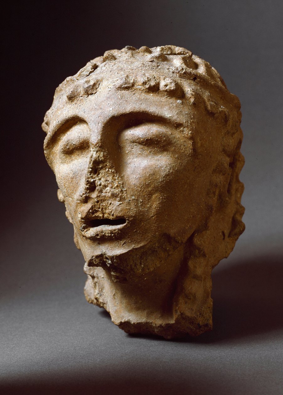 Etruskisk sivilisasjon: Terracotta manns hode. 550-530 f.Kr. Fra det andre palasset i Murlo. Depositi Soprintendenza Archeologica del 