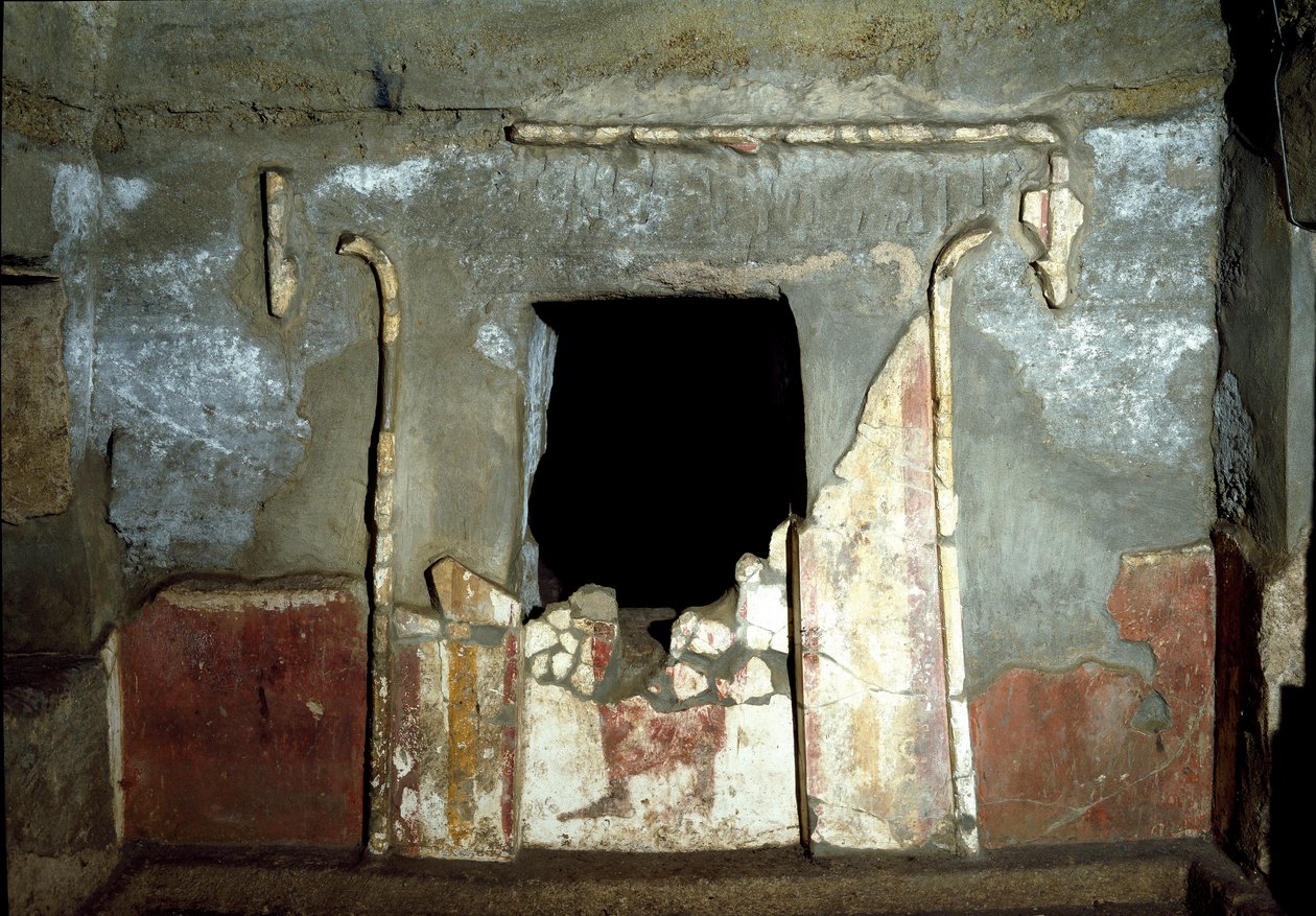 Etruskisk sivilisasjon: inngangen til Francois-graven i nekropolisen Ponte Rotto, 4. århundre f.Kr. Vulci, Italia av Etruscan