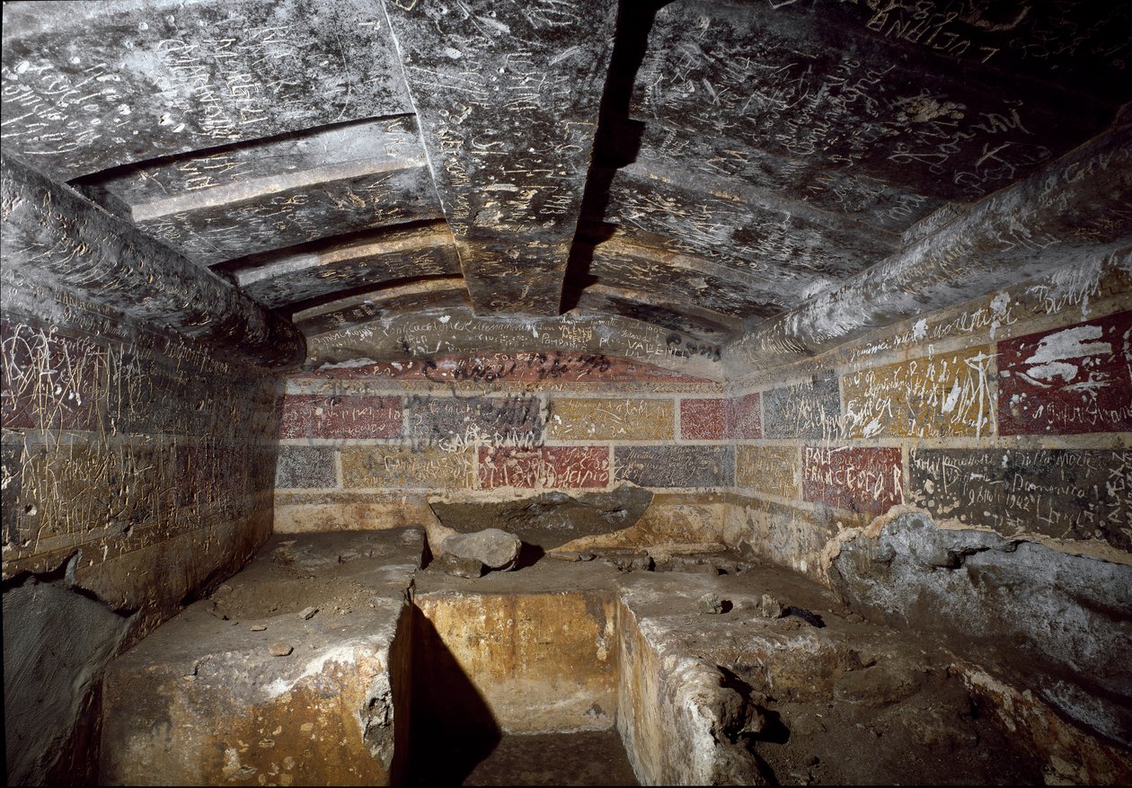 Etruskisk sivilisasjon: inne i Francois-graven i nekropolisen Ponte Rotto, 4. århundre f.Kr. Vulci, Italia av Etruscan
