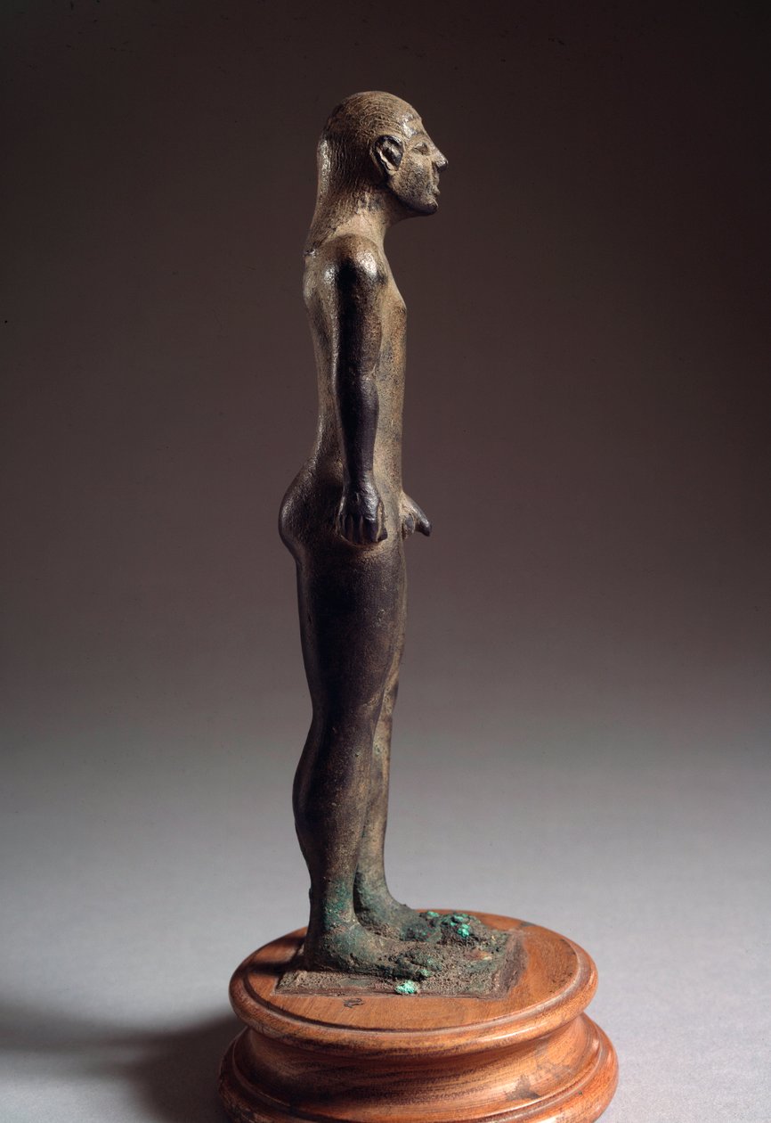 Etruskisk sivilisasjon: "" kouros"" bronseskulptur, fra Talamone, Italia, 540-530 f.Kr., Dim 21 cm av Etruscan