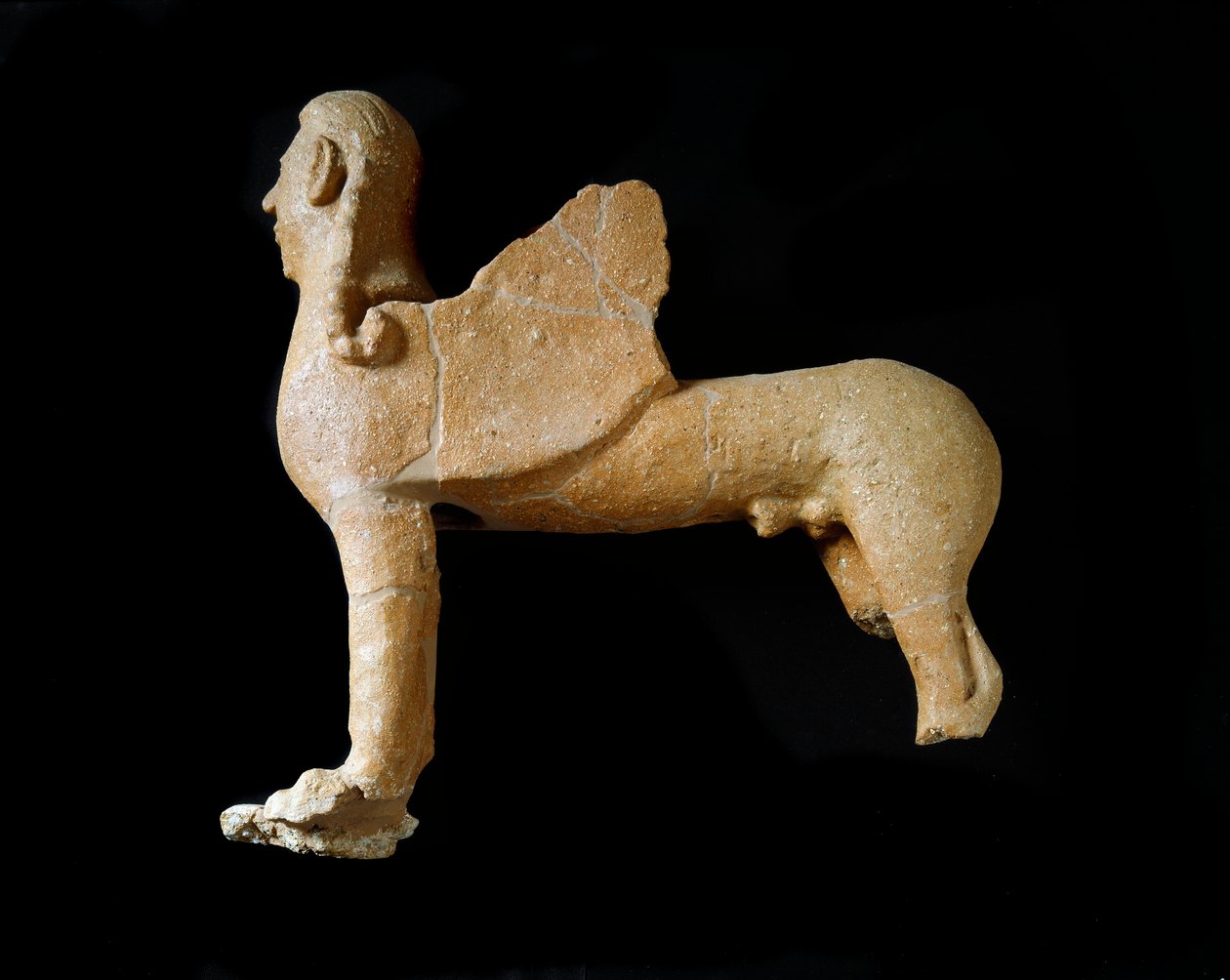 Etruskisk sivilisasjon: terrakottasfinks. 550-530 f.Kr. Fra det andre palasset i Murlo. Depositi Soprintendenza Archeologica del 