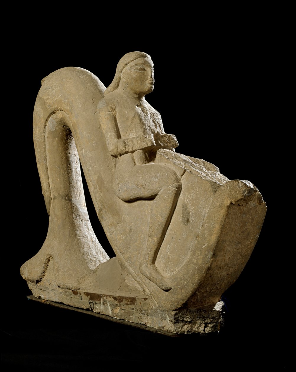 Etruskisk sivilisasjon: ung mann som rir på en delfin. Steinskulptur 550 f.Kr. Sol. h. 82 cm Roma, Museo Nazionale di Villa Giulia av Etruscan