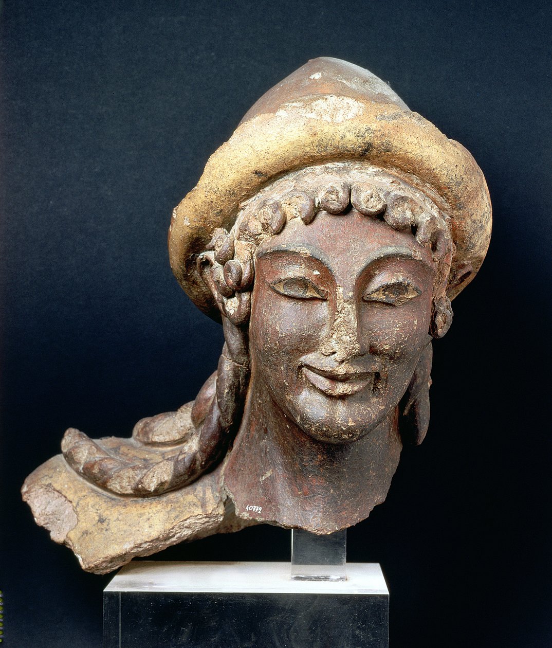 Leder av Hermes iført en pilos, fra Portonaccio-tempelet, Veii, 510-500 f.Kr. (polykrom terrakotta) av Etruscan