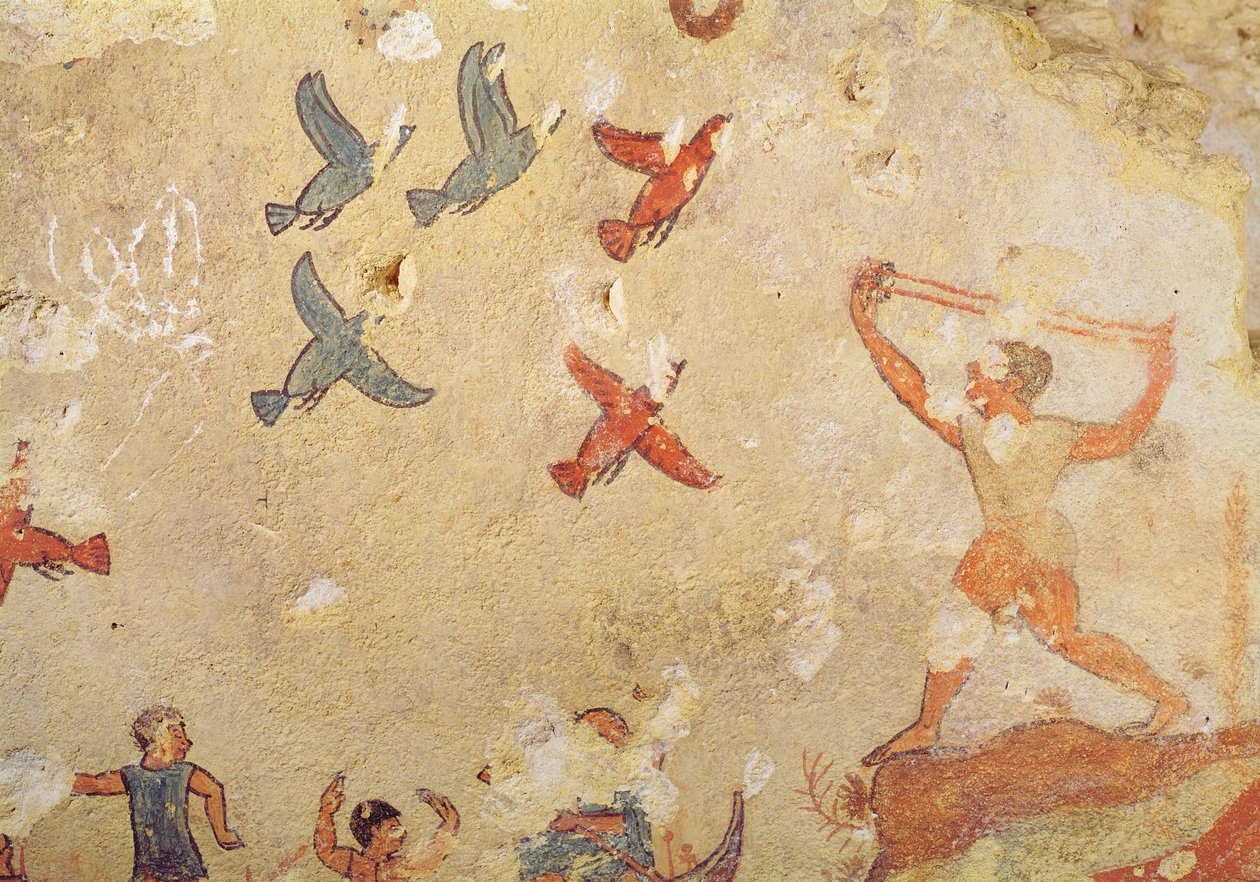 Jeger av fugler, fra graven for jakt og fiske, ca. 520-10 f.Kr. (veggmaleri) av Etruscan