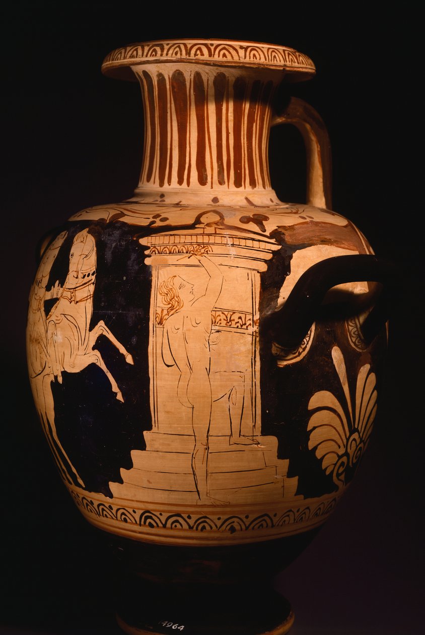 Hydria av maleren av Biga Vaticana (Vatican Chariot), som viser detaljer om aedikelen med maleren på jobb. Keramikk med rød figur. Etruskisk sivilisasjon, 4. århundre f.Kr. av Etruscan