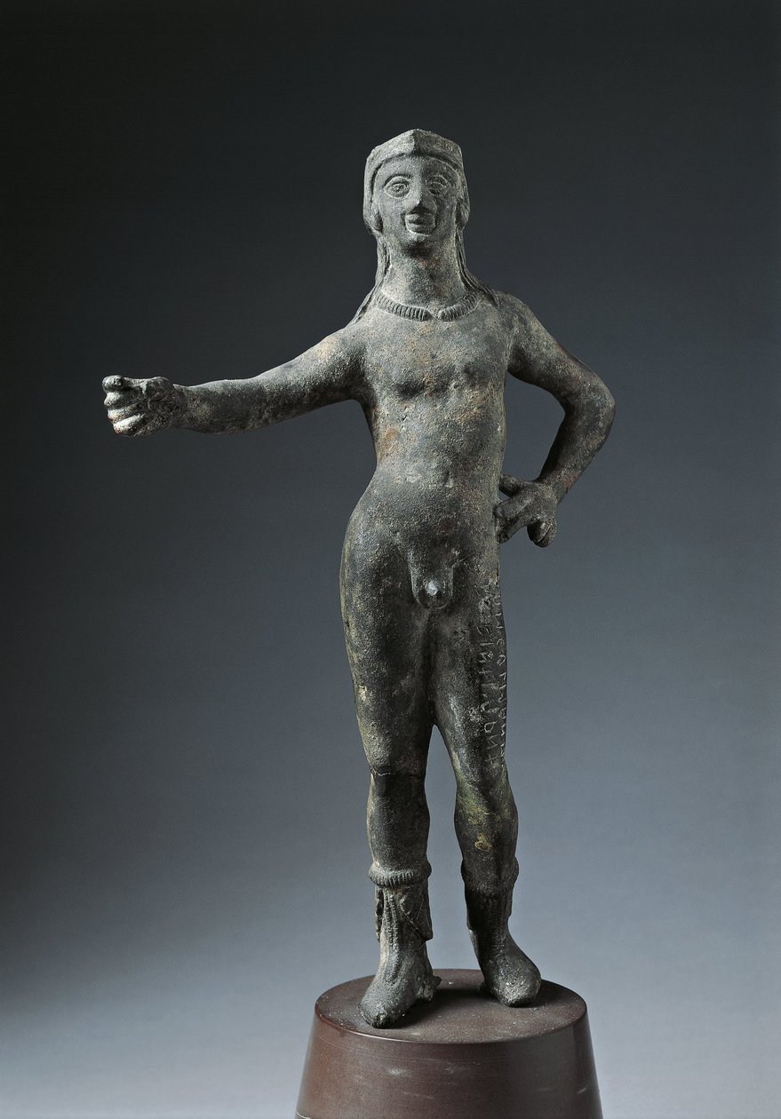 Italia, Arezzo-provinsen, Cortona, bronsestatue av Gud Culsans av Etruscan
