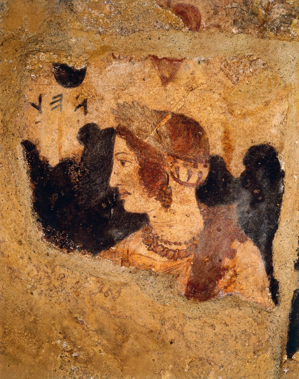 Italia, Latium-regionen, Tarquinia (Viterbo-provinsen), etruskisk nekropolis, Orcus grav, detalj av bankettscene med portrett av kvinne kjent som Velia Velcha (Velia Spurinas), kone til Arnth Velcha, fresco av Etruscan