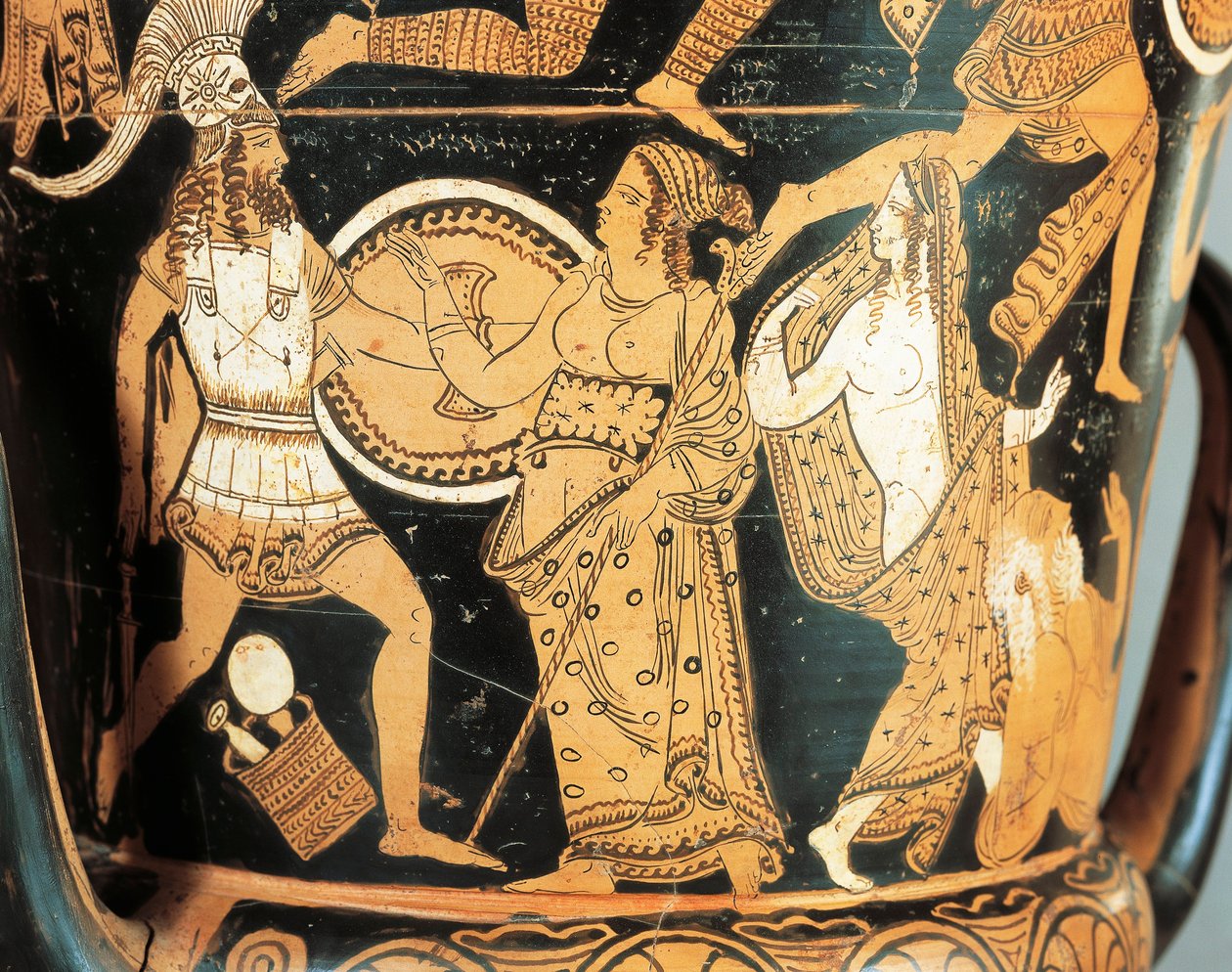 Keramikk med rød figur, detalj av krater som viser Menelaos møtt av Afrodite når han når Helen, fra Civita Castellana, gamle Falerii, Roma-provinsen, Italia av Etruscan