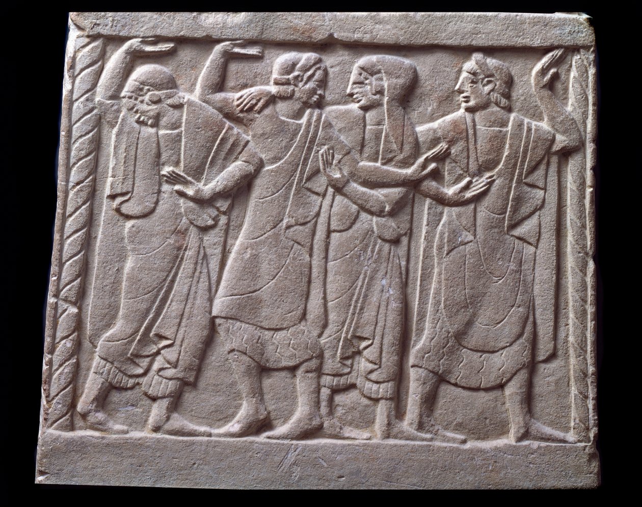 Dansescene, lavrelieff av marmorgravstein av Etruscan Etruscan
