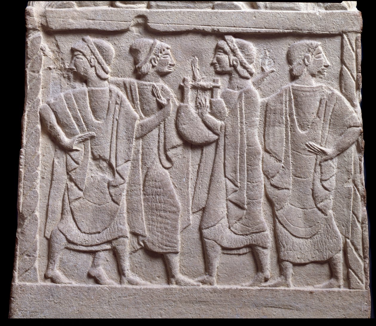 Dansescene, lavrelieff av marmorgravstein av Etruscan Etruscan