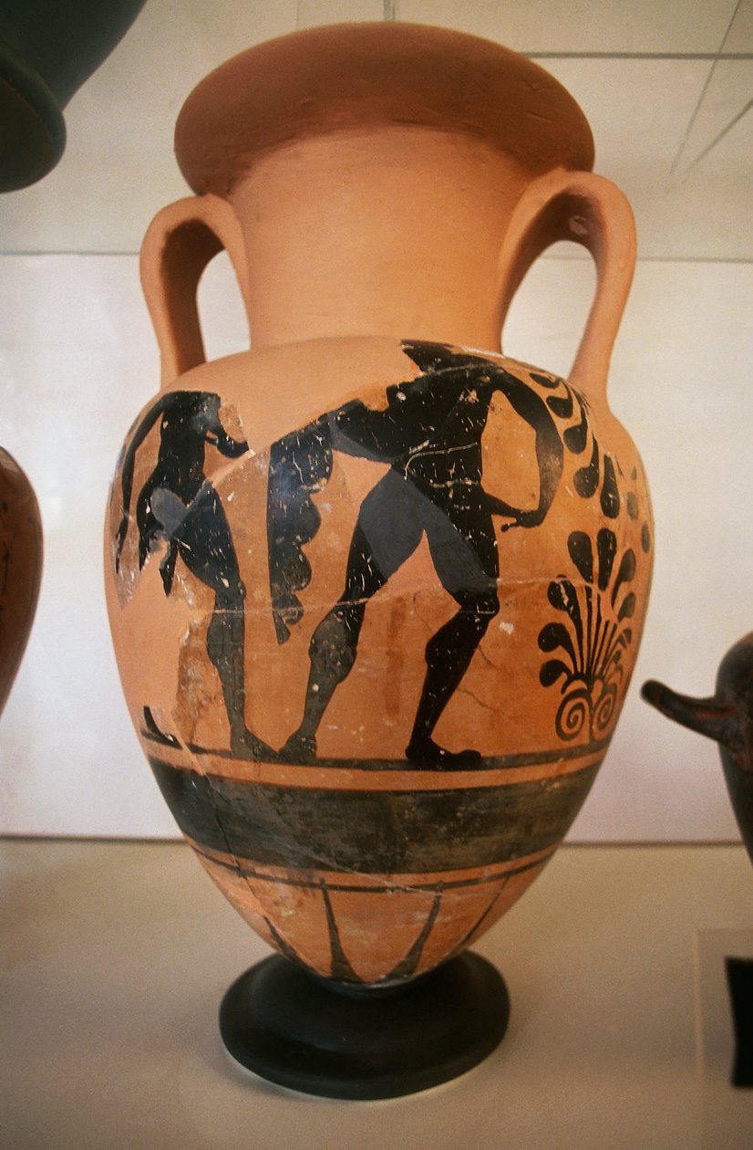 Etruskisk vase med svart figur, fra det arkeologiske stedet Roselle, Toscana, Italia av Etruscan Etruscan