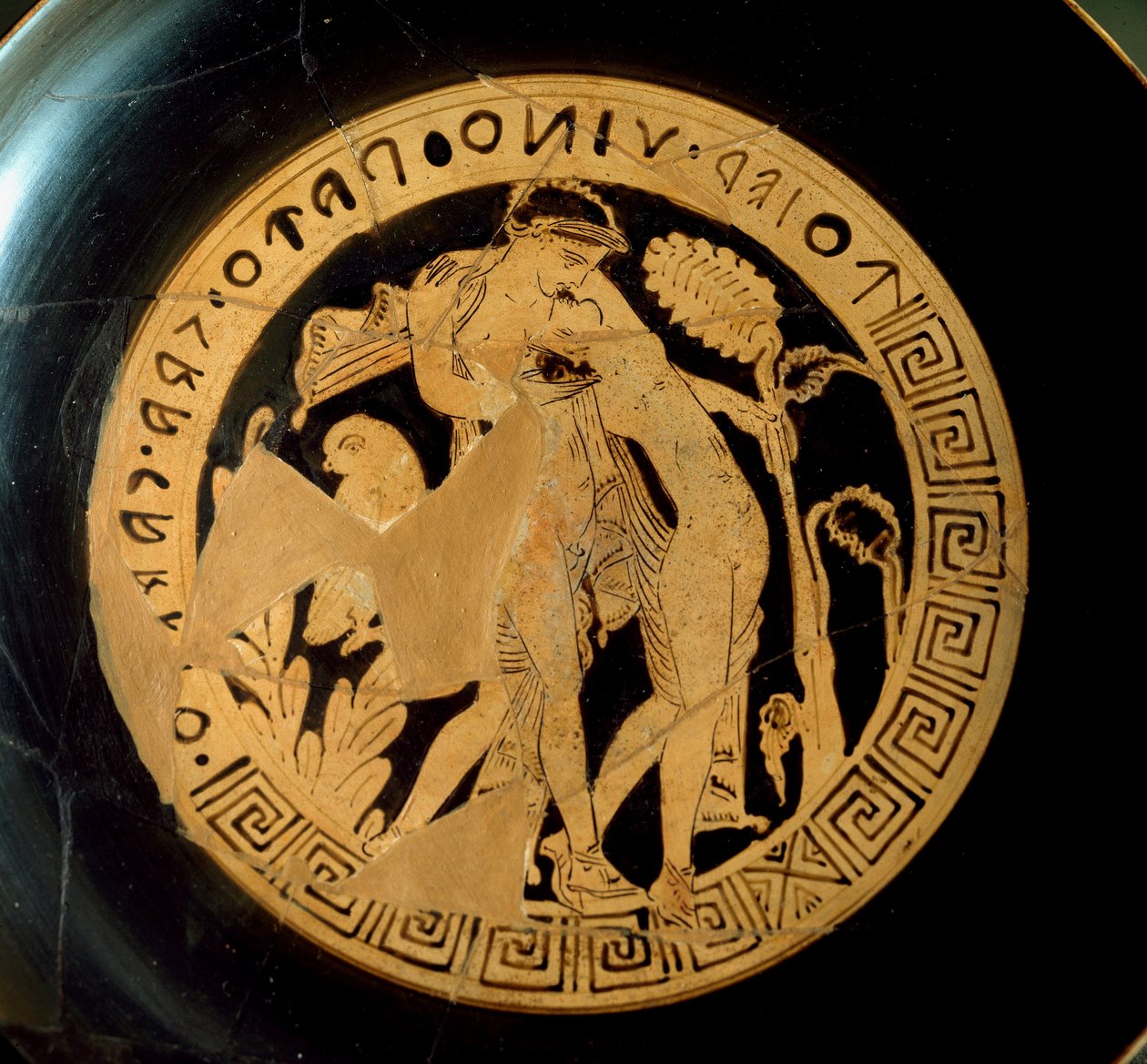 Etruskisk sivilisasjon: detalj av en kylix som representerer Ariane (Ariadne) og Dionysus. Fra Necropolis Falerii Veteres. Roma, Villa Giulia av Etruscan Etruscan