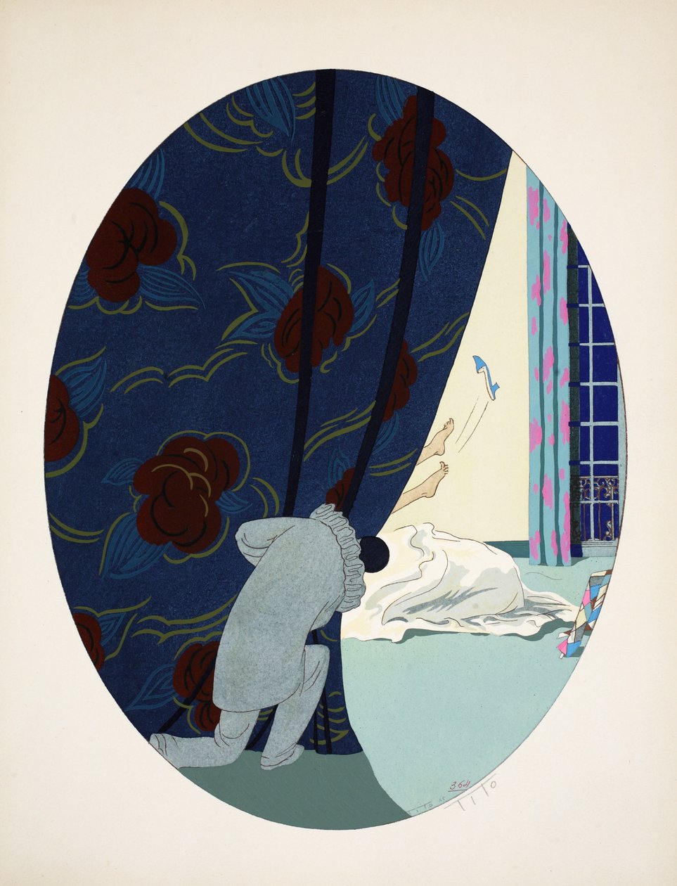 De fem sansene – hørsel, syn, lukt, berøring og smak, pub. Paris, 1925 (stensiltrykk) av Ettore Tito