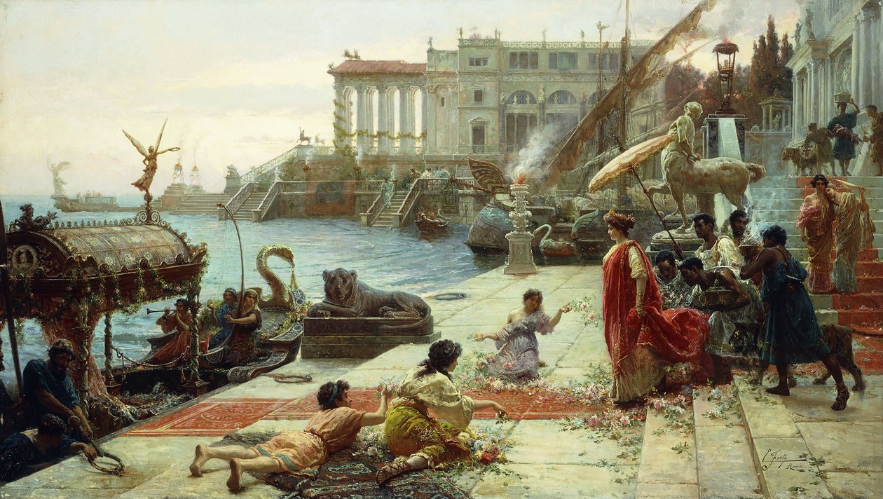 The Embarkment of a Roman Queen (olje på lerret) av Ettore Forti