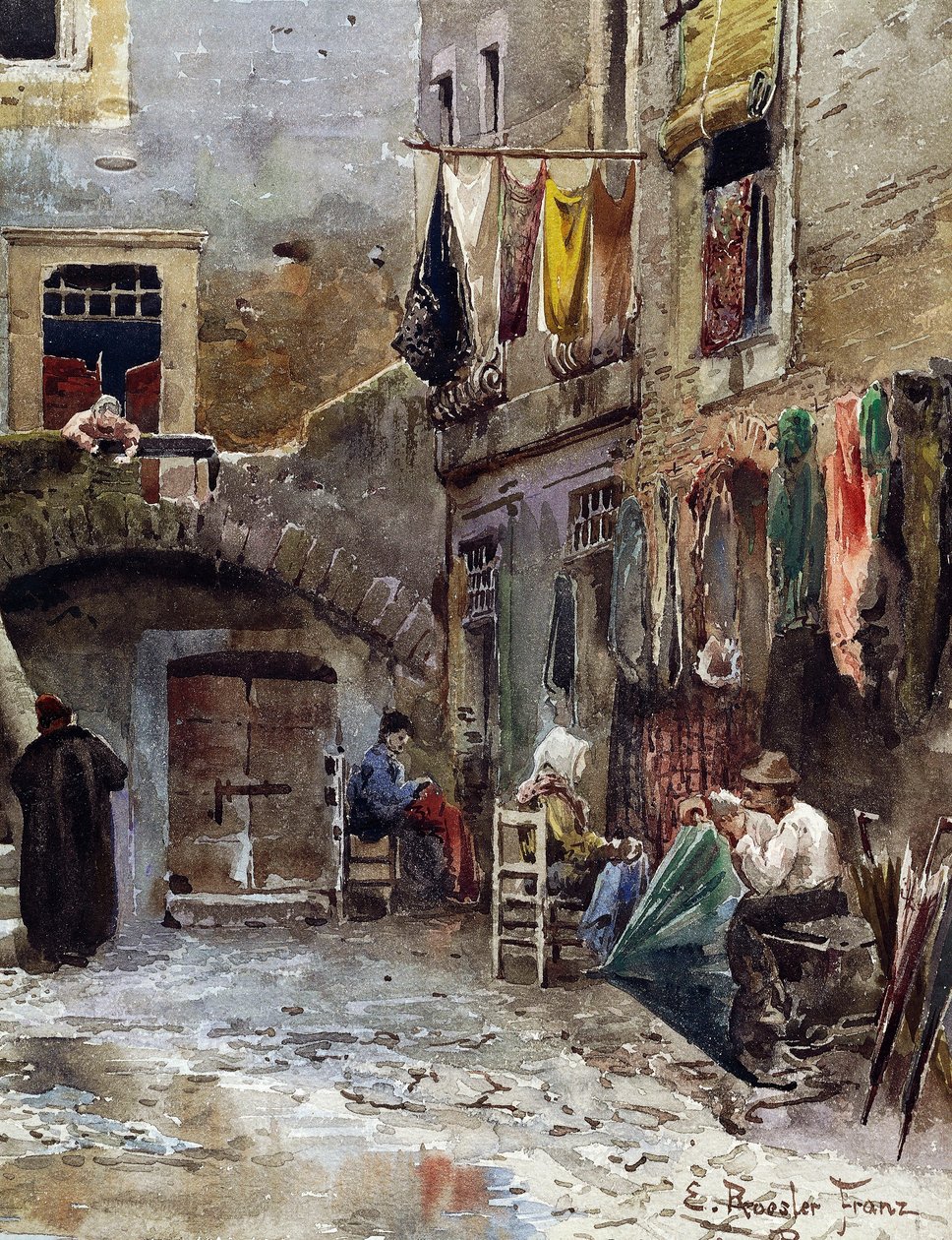 Middelalderlevninger i Romas ghetto, av Ettore Roesler Franz (1845-1907), akvarell fra Vanished Rome-serien, Detail, Italia av Ettore Roesler Franz