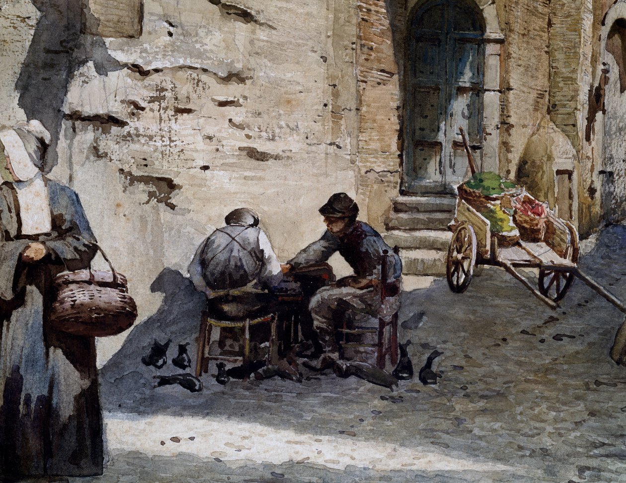 Gamle middelalderhus på Lungaretta av Ettore Roesler Franz (1845-1907), akvarell fra Vanished Rome-serien, Detail, Italia av Ettore Roesler Franz
